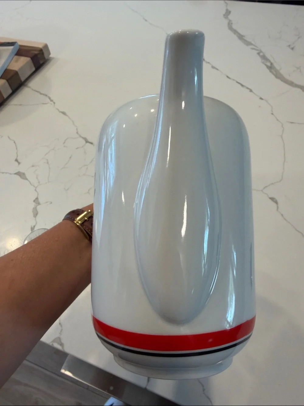 Vintage Bon Appetite White Ceramic Coffee Pot with Red Accent